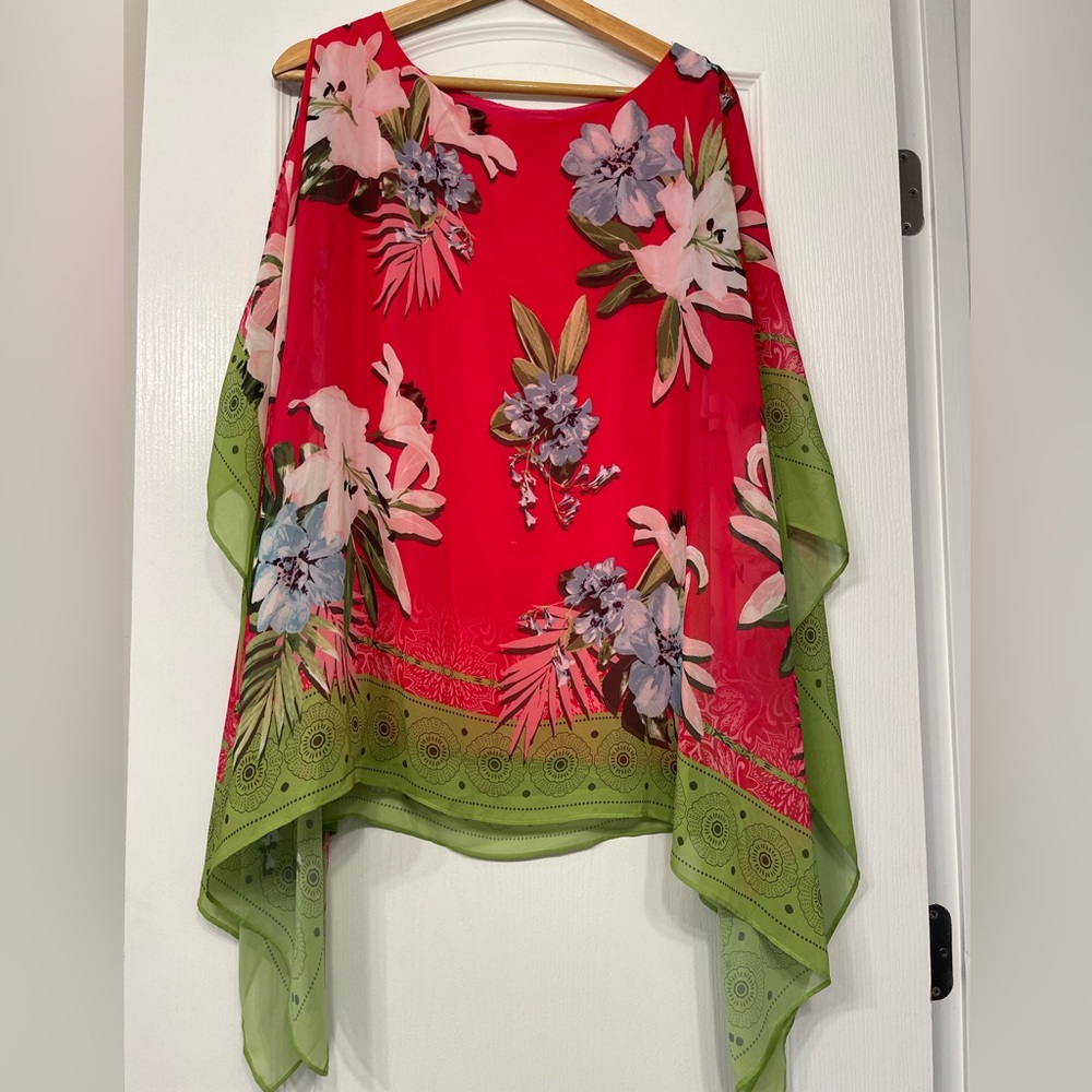 JM Collection floral print Blouse double blouse, satin/ cotton size XL
